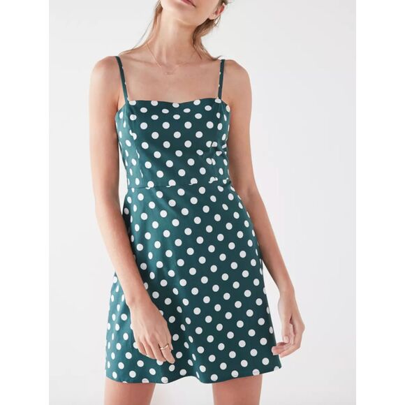 URBAN OUTFITTERS Kimchi Blue Rae Poplin Polka Dot Mini Dress Green Small - Picture 1 of 5